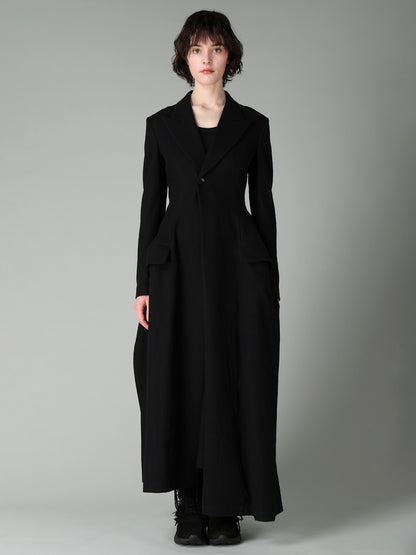 MILLED GABARDINE PEAKED FLARE LONG COAT