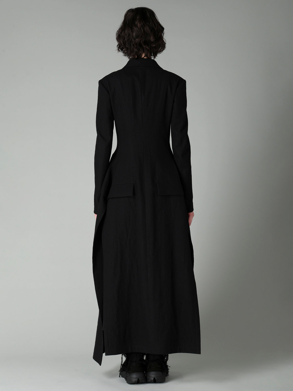 MILLED GABARDINE PEAKED FLARE LONG COAT