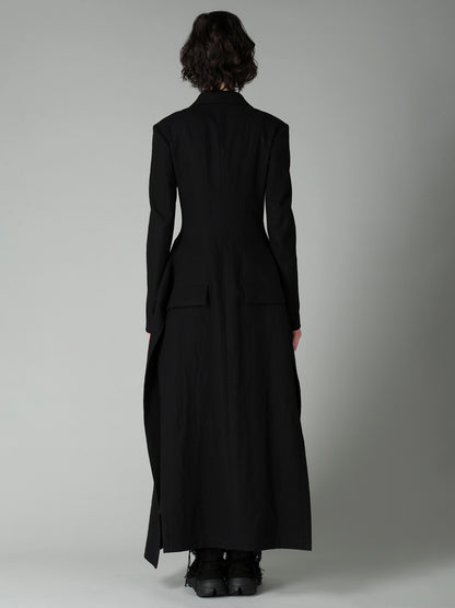 MILLED GABARDINE PEAKED FLARE LONG COAT