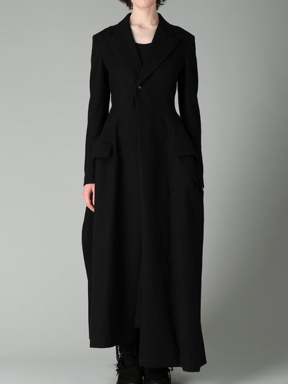 MILLED GABARDINE PEAKED FLARE LONG COAT