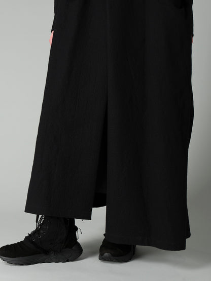 MILLED GABARDINE PEAKED FLARE LONG COAT