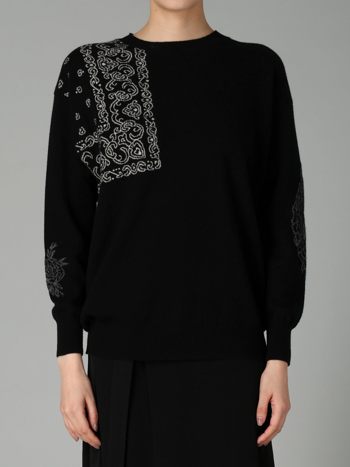 LANA　BILZERIAN INTARSIA+JQ ROUND NECK PULLOVER