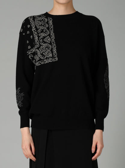LANA　BILZERIAN INTARSIA+JQ ROUND NECK PULLOVER