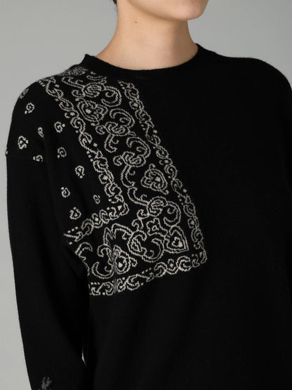 LANA　BILZERIAN INTARSIA+JQ ROUND NECK PULLOVER