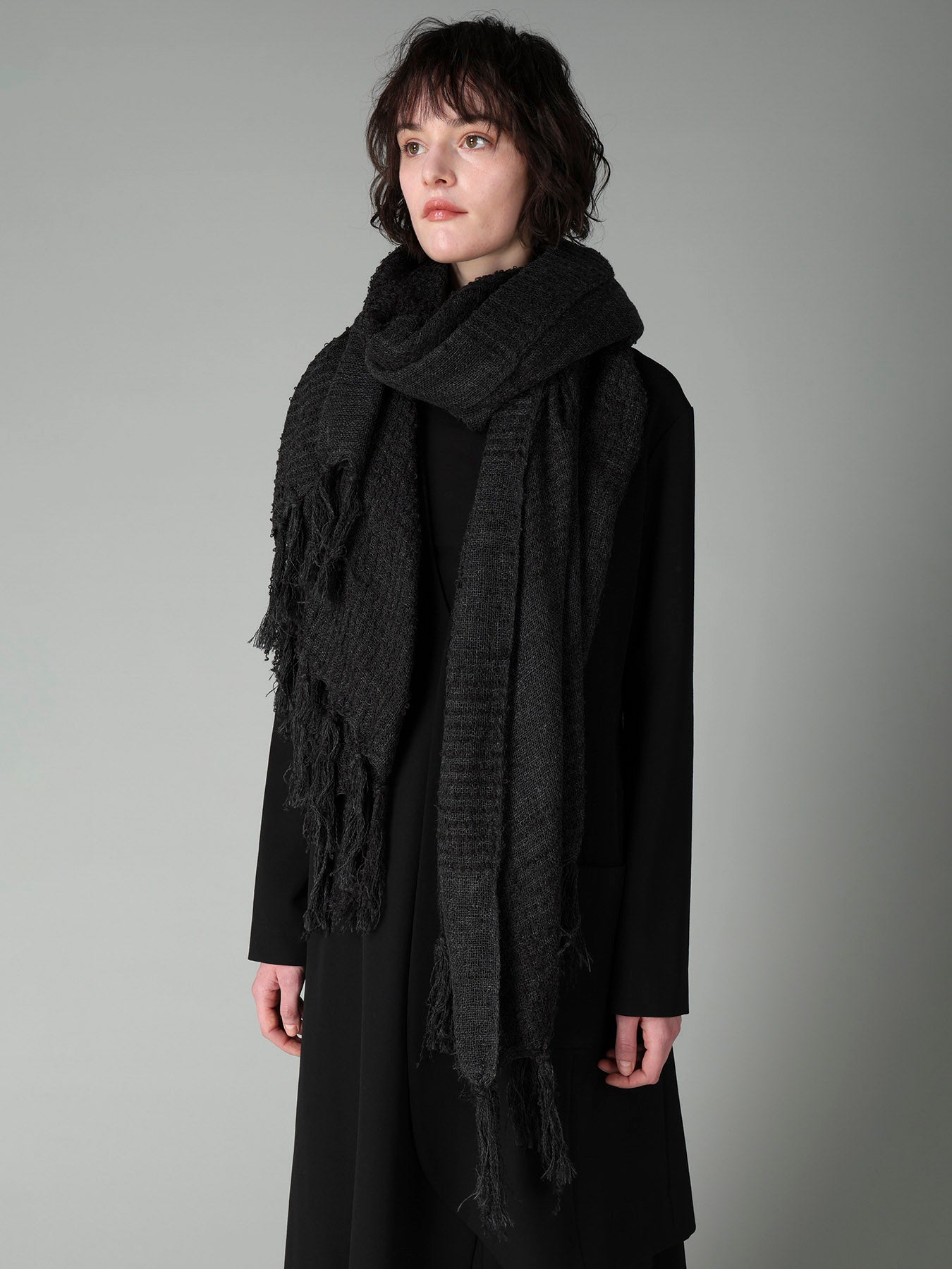 W/RING YARN PLAID STOLE