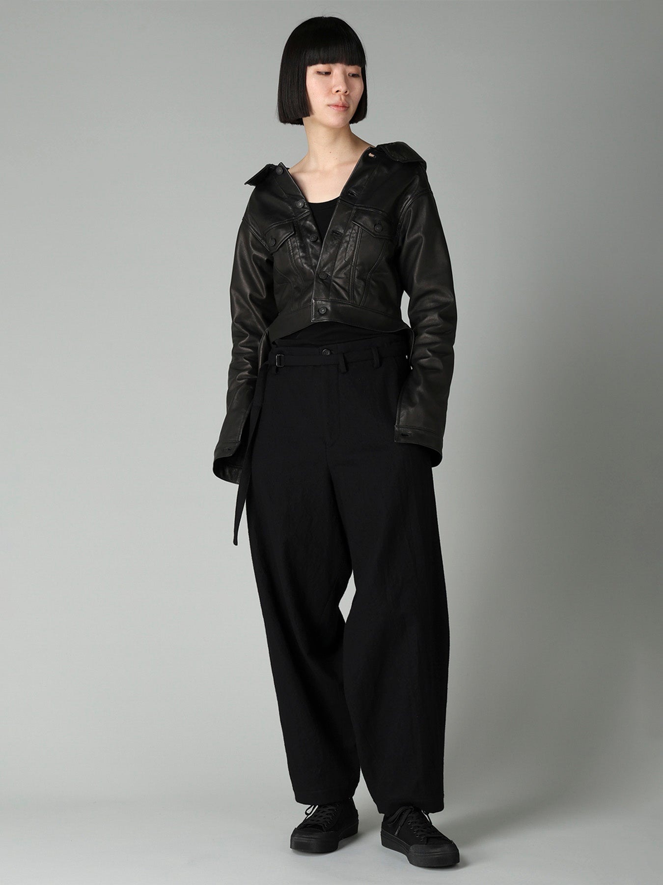 MILLED GABARDINE W BELT DETAIL PANTS