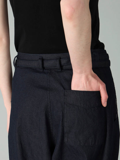 8OZ UNEVEN YARN DENIM B W BELT DETAIL PANTS