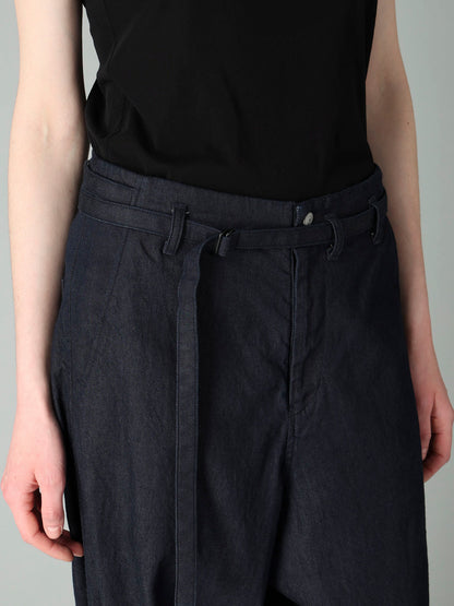 8OZ UNEVEN YARN DENIM B W BELT DETAIL PANTS