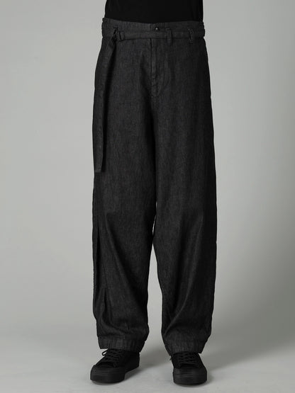 8OZ UNEVEN YARN DENIM B W BELT DETAIL PANTS