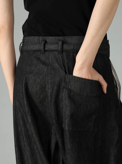 8OZ UNEVEN YARN DENIM B W BELT DETAIL PANTS