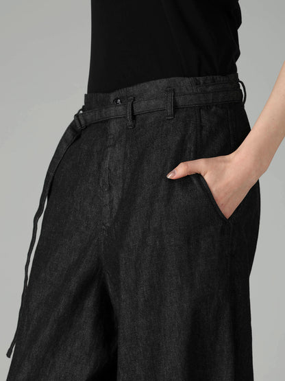 8OZ UNEVEN YARN DENIM B W BELT DETAIL PANTS