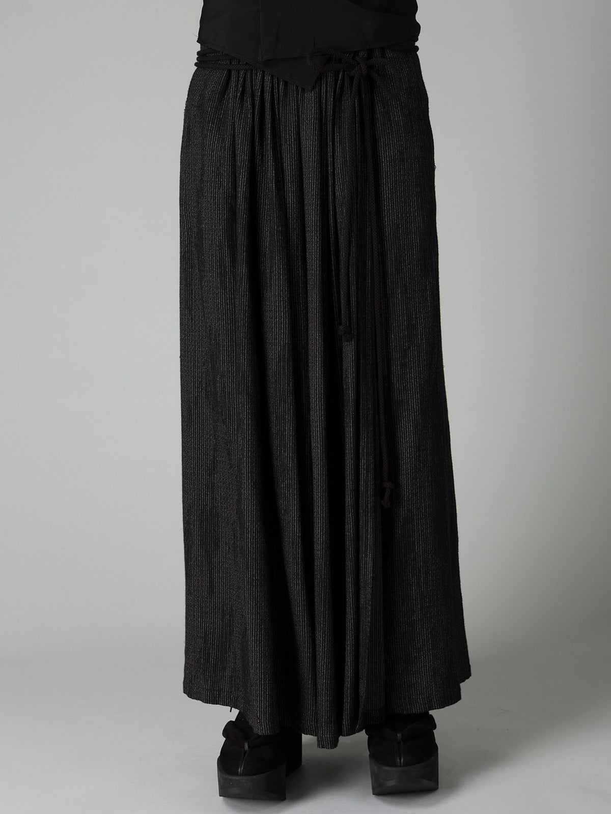 DOUBLE LAYER STRIPE GATHERED WRAP SKIRT