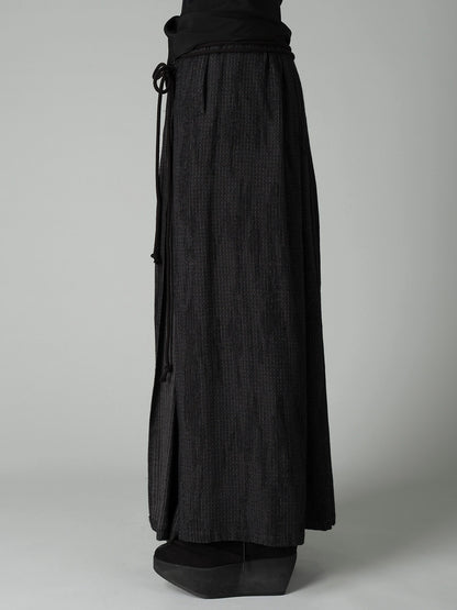 DOUBLE LAYER STRIPE GATHERED WRAP SKIRT