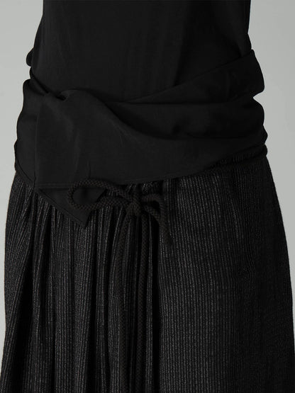 DOUBLE LAYER STRIPE GATHERED WRAP SKIRT