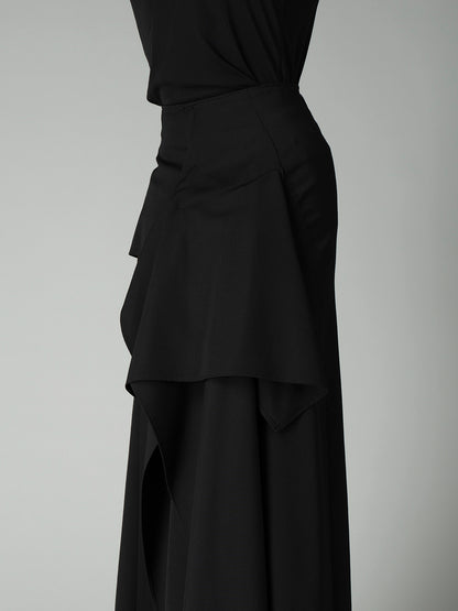 GABARDINE B DRAPED HIGH-WAIST SKIRT