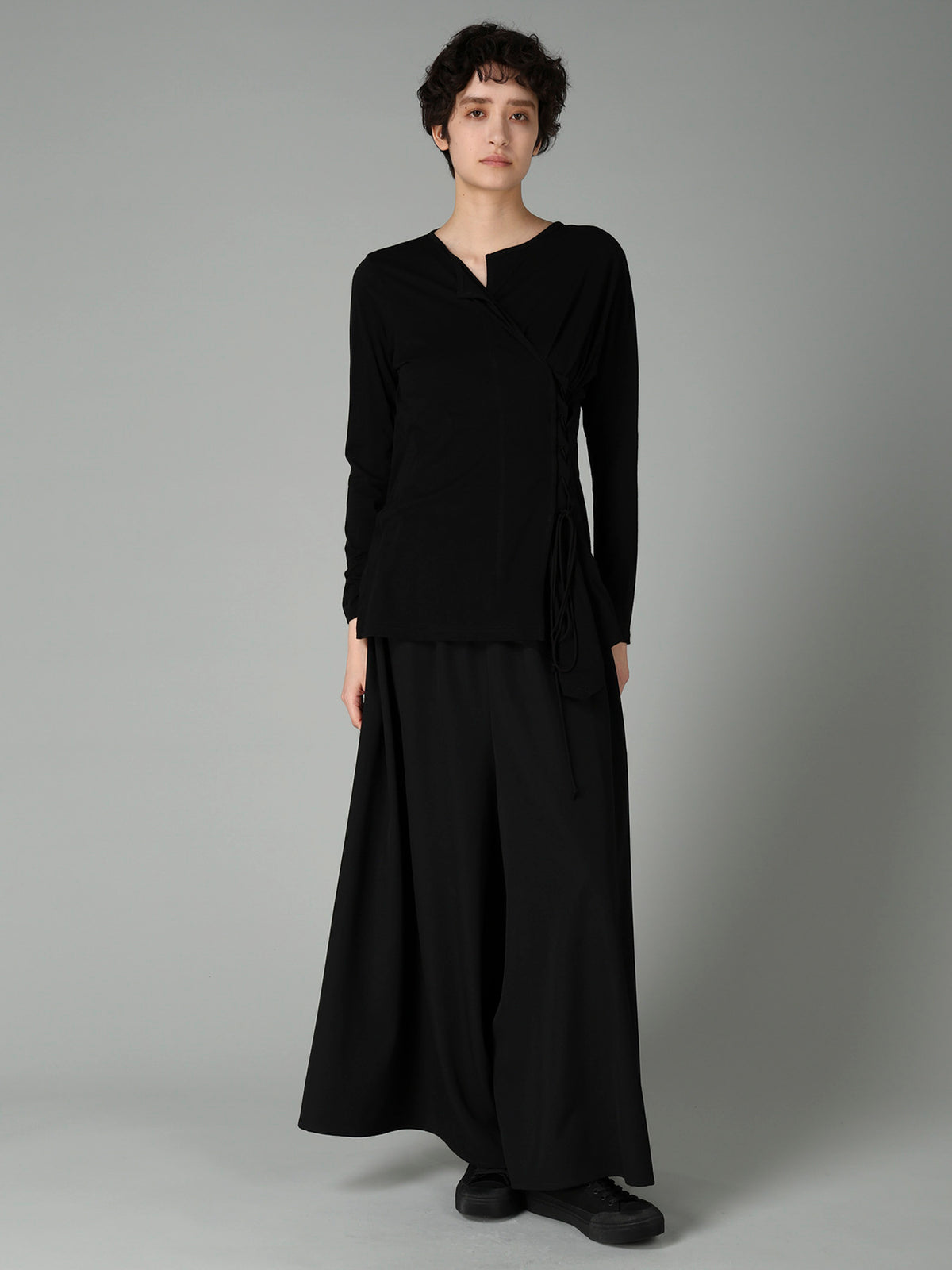 COTTON CASHMERE SINGLE JERSEY LACE-UP LONG SLV T