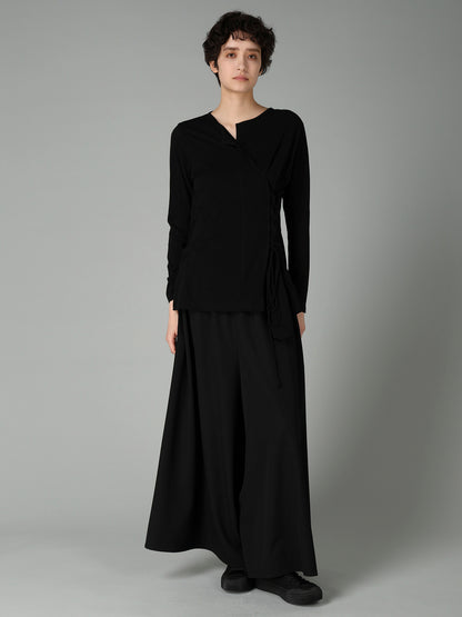 COTTON CASHMERE SINGLE JERSEY LACE-UP LONG SLV T