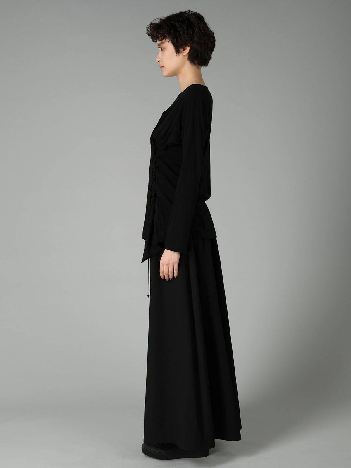 COTTON CASHMERE SINGLE JERSEY LACE-UP LONG SLV T