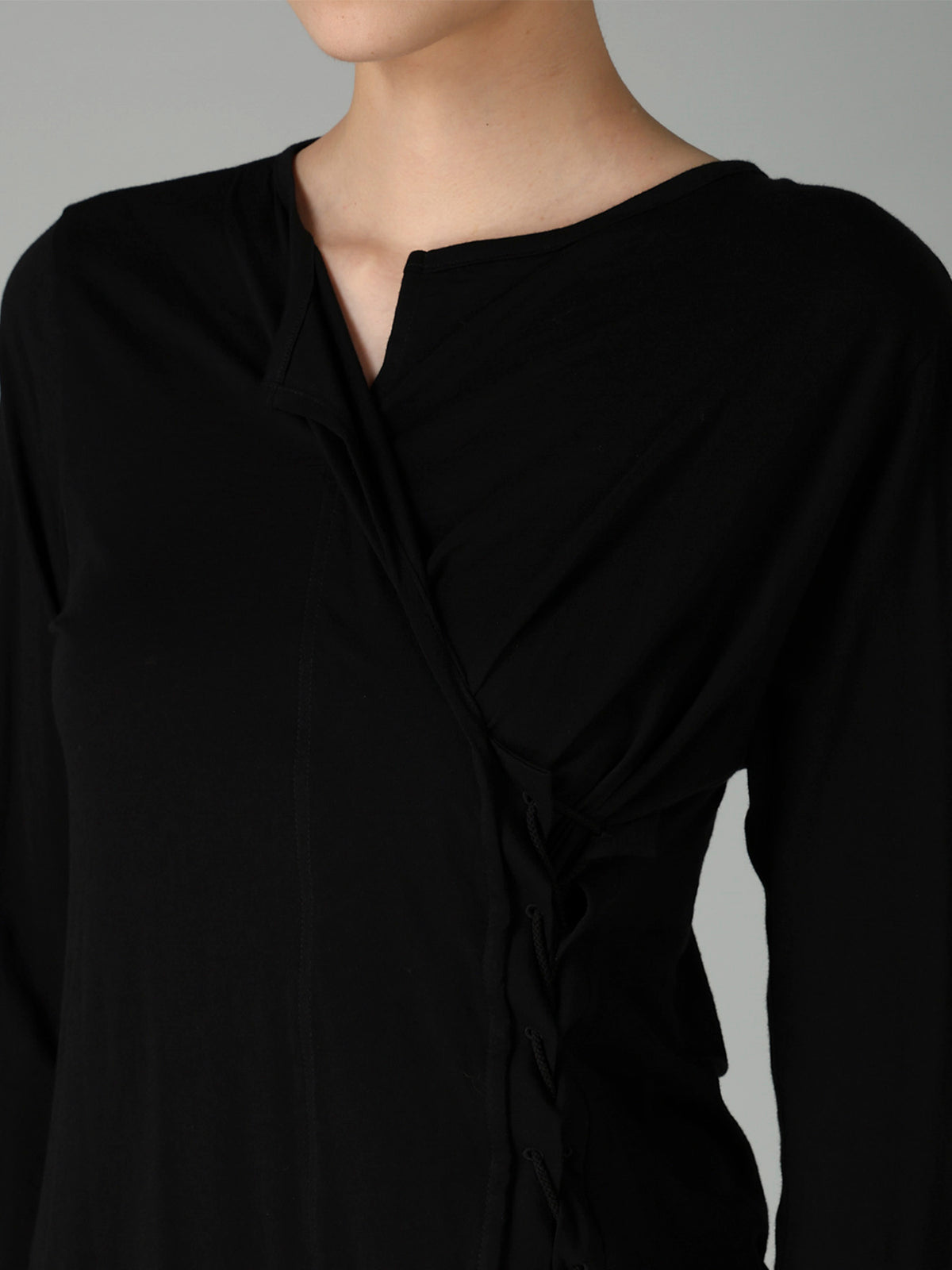 COTTON CASHMERE SINGLE JERSEY LACE-UP LONG SLV T