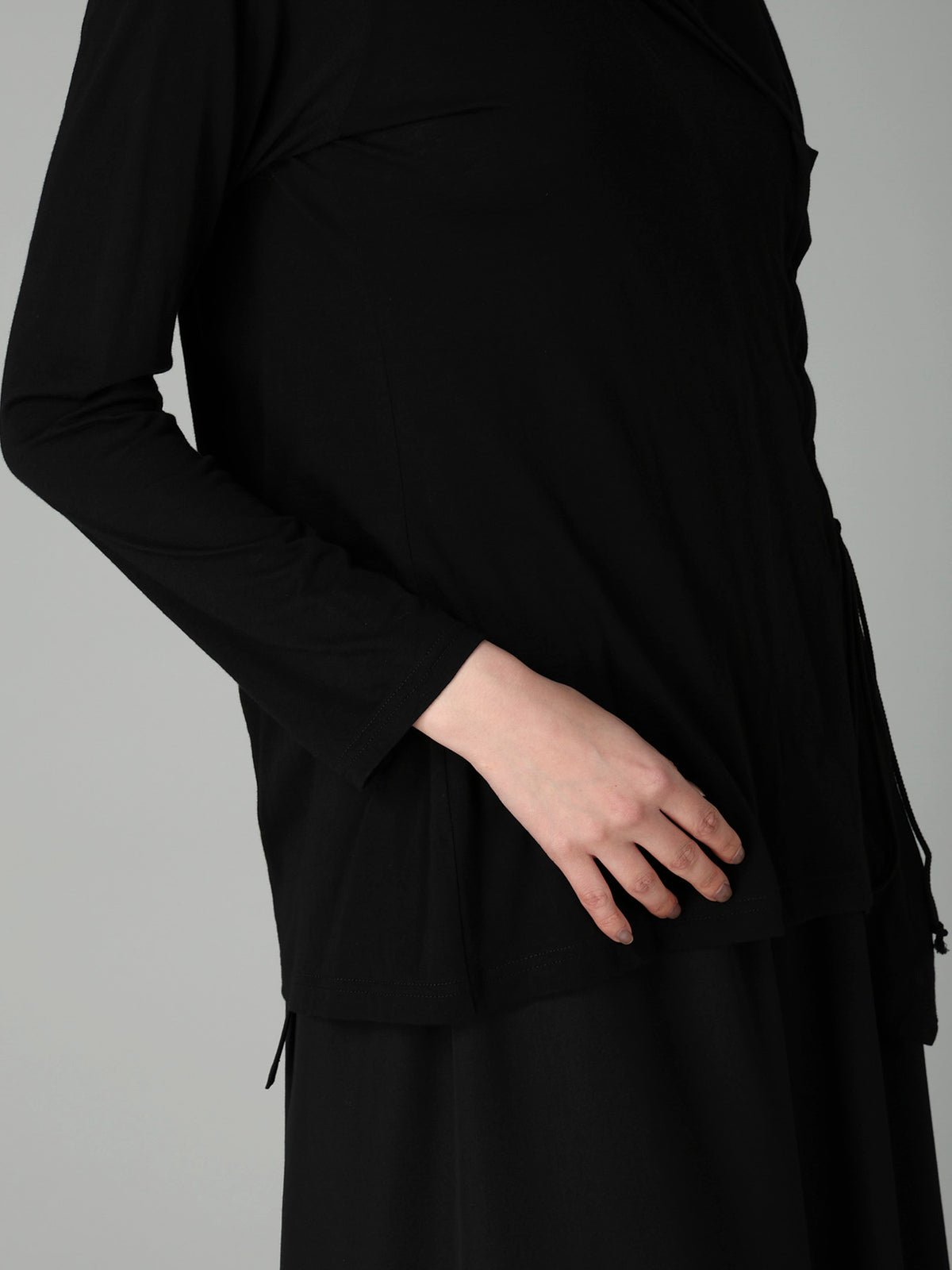 COTTON CASHMERE SINGLE JERSEY LACE-UP LONG SLV T