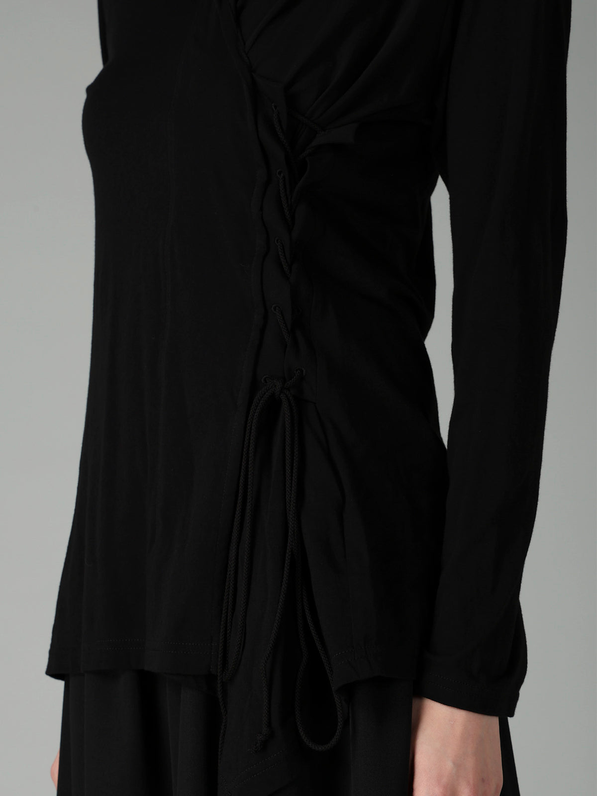 COTTON CASHMERE SINGLE JERSEY LACE-UP LONG SLV T