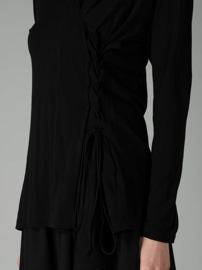 COTTON CASHMERE SINGLE JERSEY LACE-UP LONG SLV T