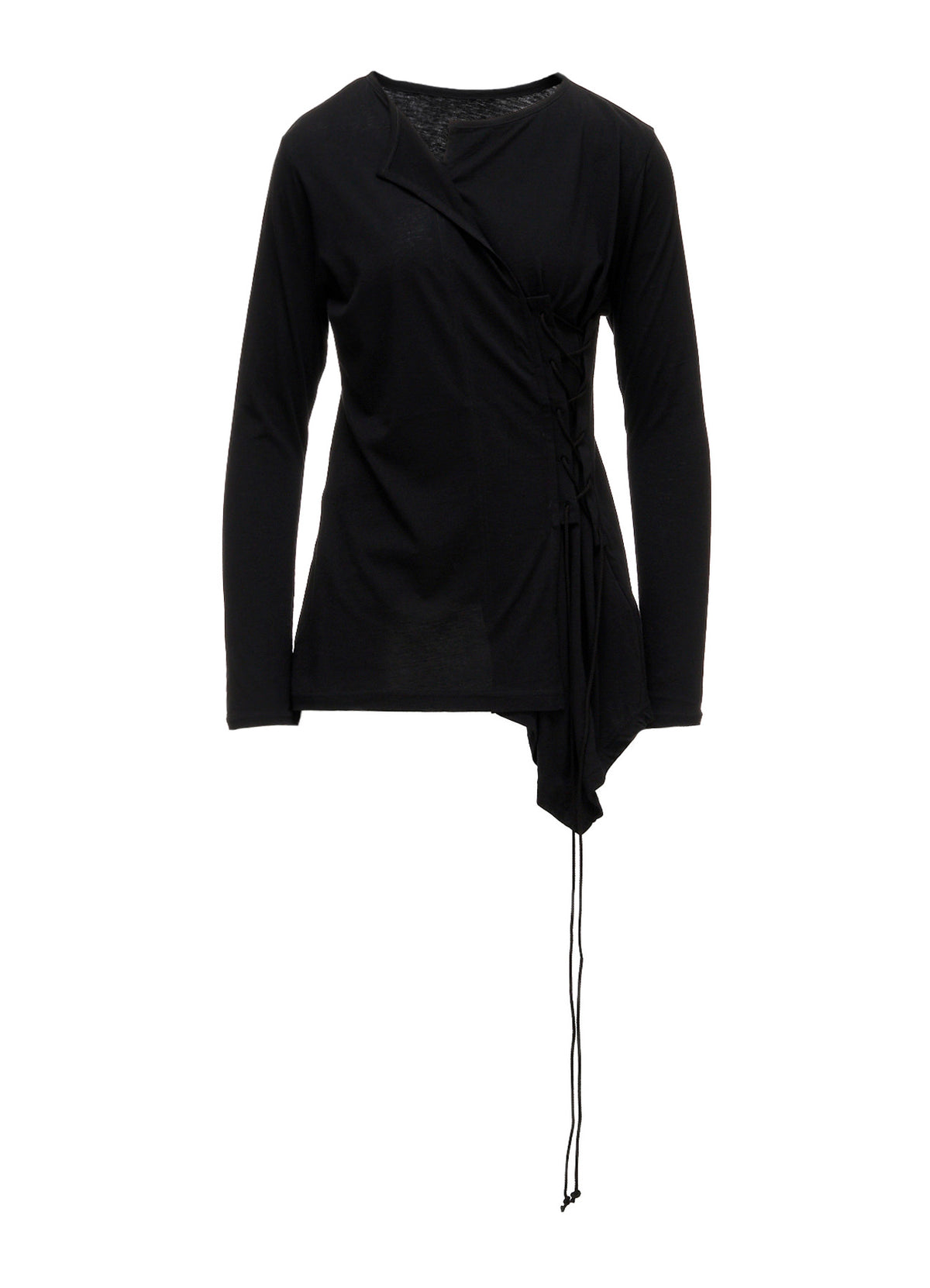 COTTON CASHMERE SINGLE JERSEY LACE-UP LONG SLV T