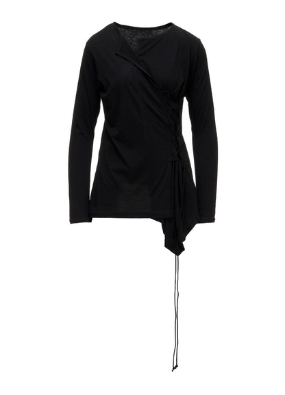 COTTON CASHMERE SINGLE JERSEY LACE-UP LONG SLV T