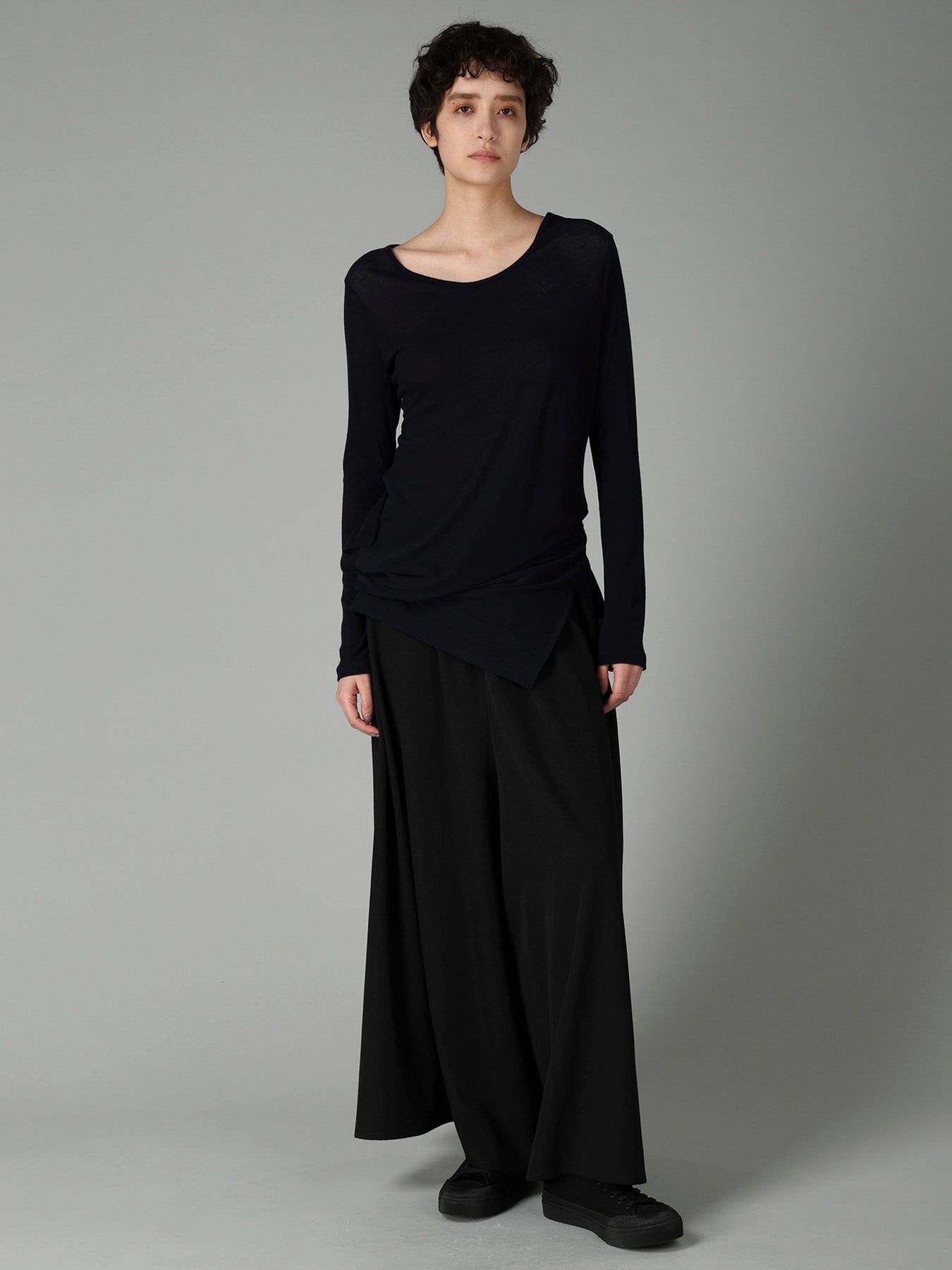 HIGH TWISTED RIB WAIST GATHERED LONG SLV T