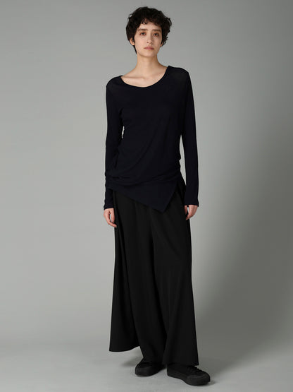 HIGH TWISTED RIB WAIST GATHERED LONG SLV T