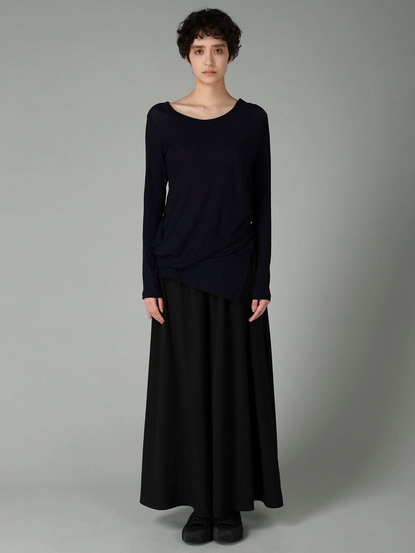 HIGH TWISTED RIB WAIST GATHERED LONG SLV T