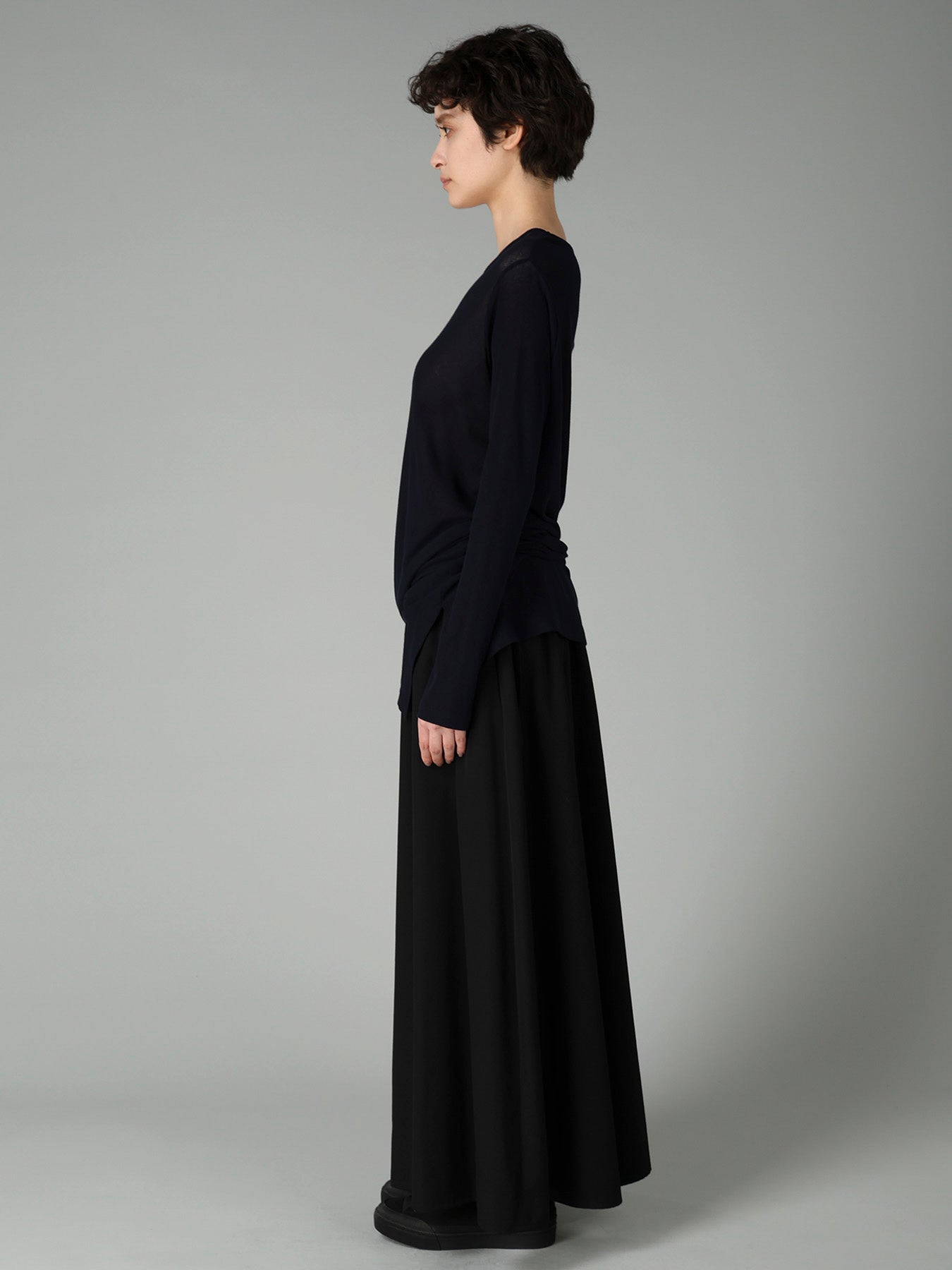 HIGH TWISTED RIB WAIST GATHERED LONG SLV T