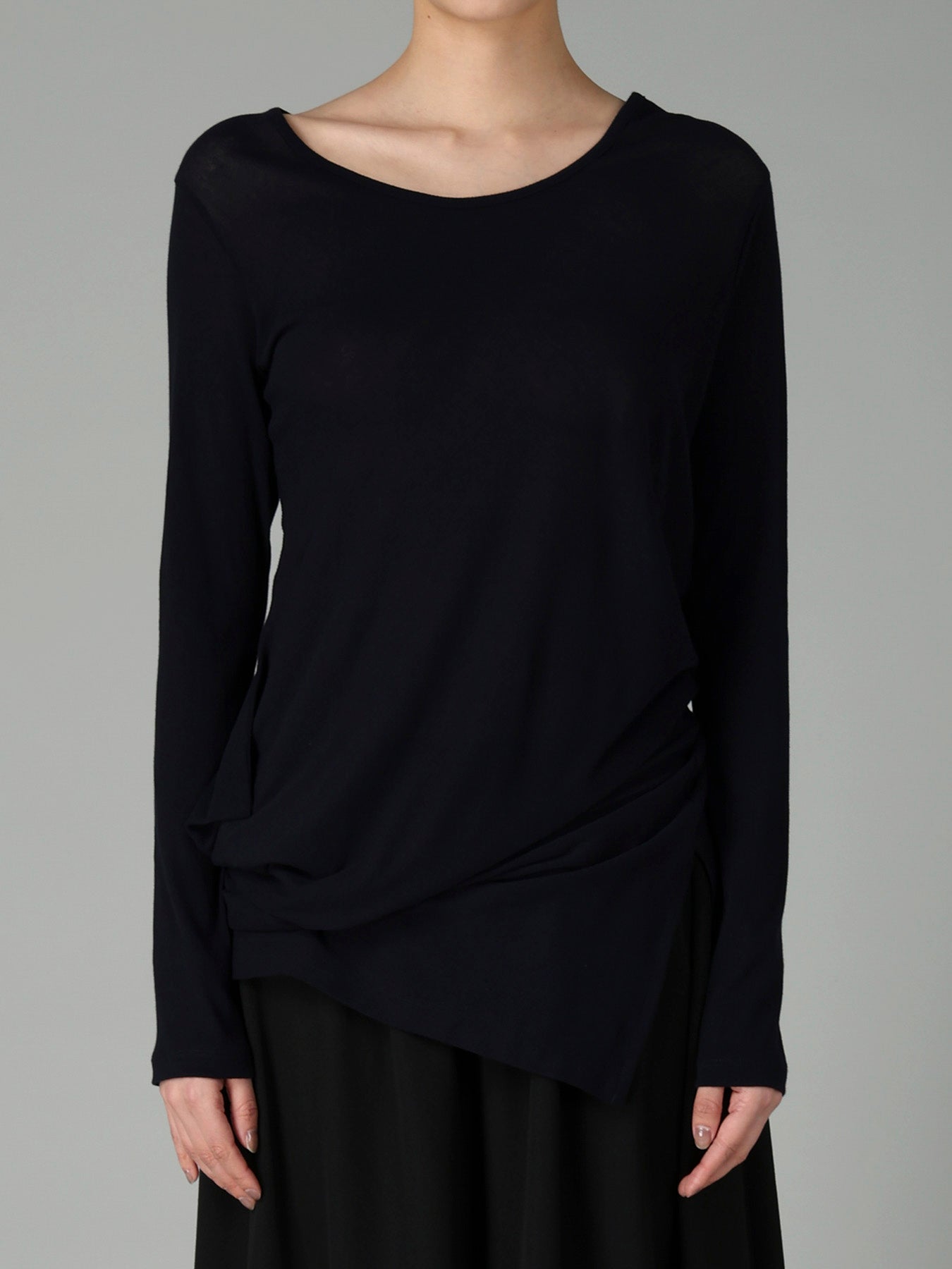 HIGH TWISTED RIB WAIST GATHERED LONG SLV T
