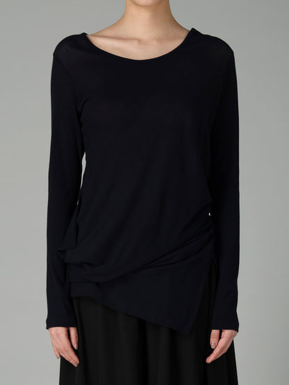 HIGH TWISTED RIB WAIST GATHERED LONG SLV T