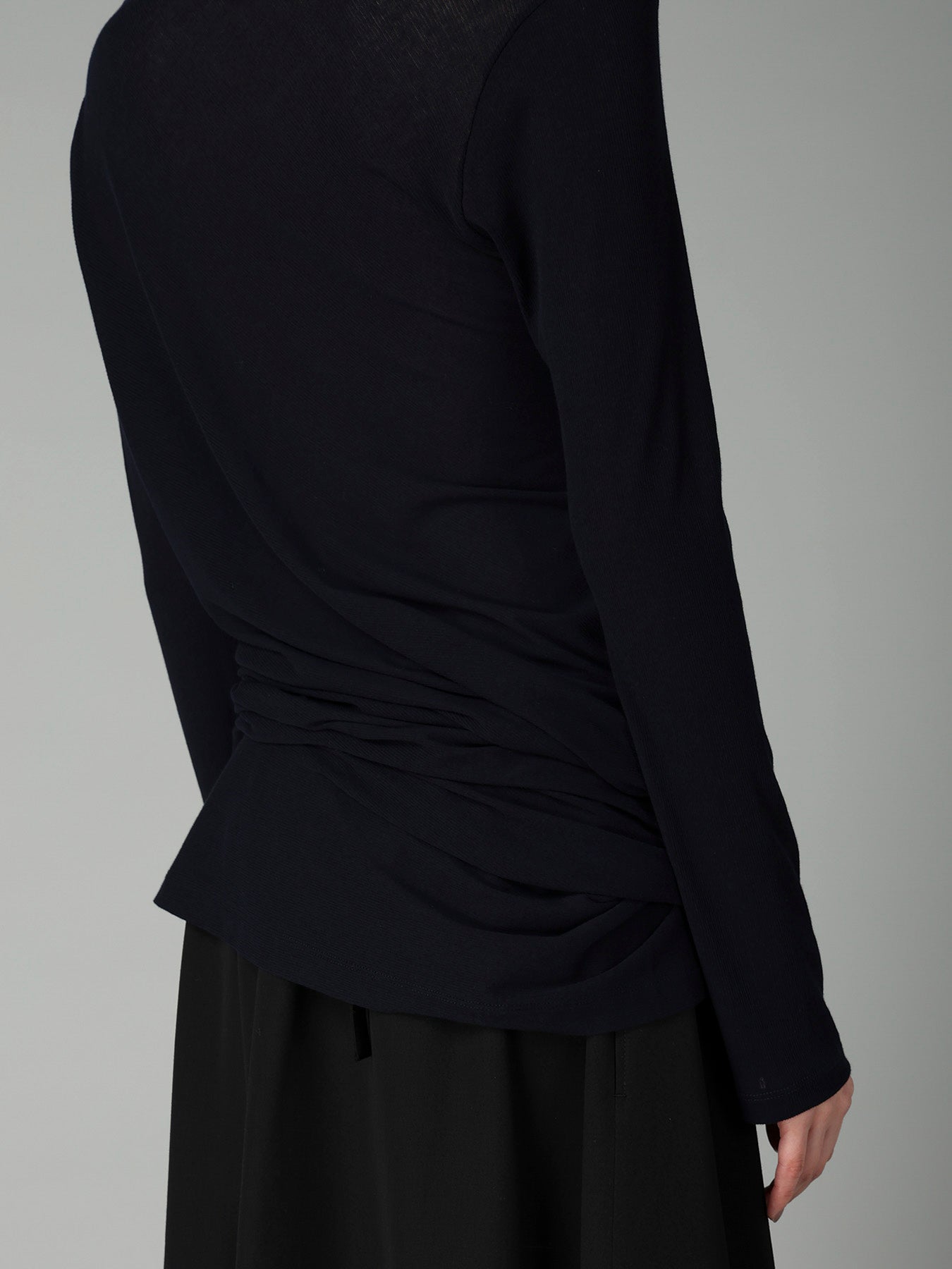 HIGH TWISTED RIB WAIST GATHERED LONG SLV T
