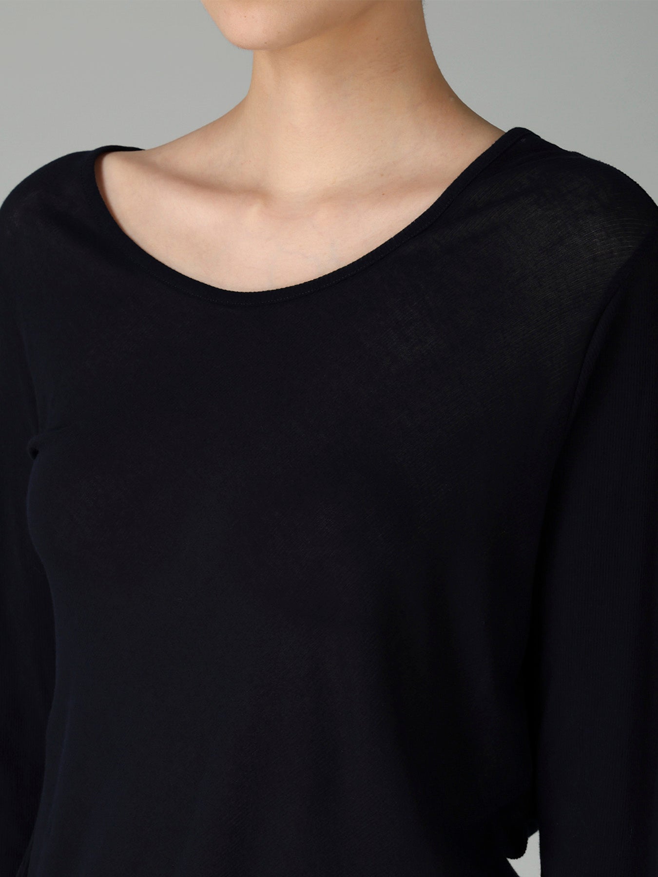 HIGH TWISTED RIB WAIST GATHERED LONG SLV T