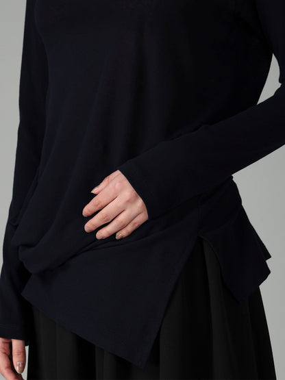 HIGH TWISTED RIB WAIST GATHERED LONG SLV T