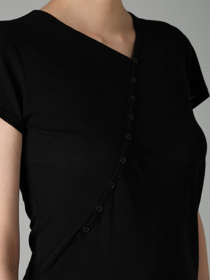 HIGH TWISTED SINGLE JERSEY DIGONAL BUTTON SHORT SLV T