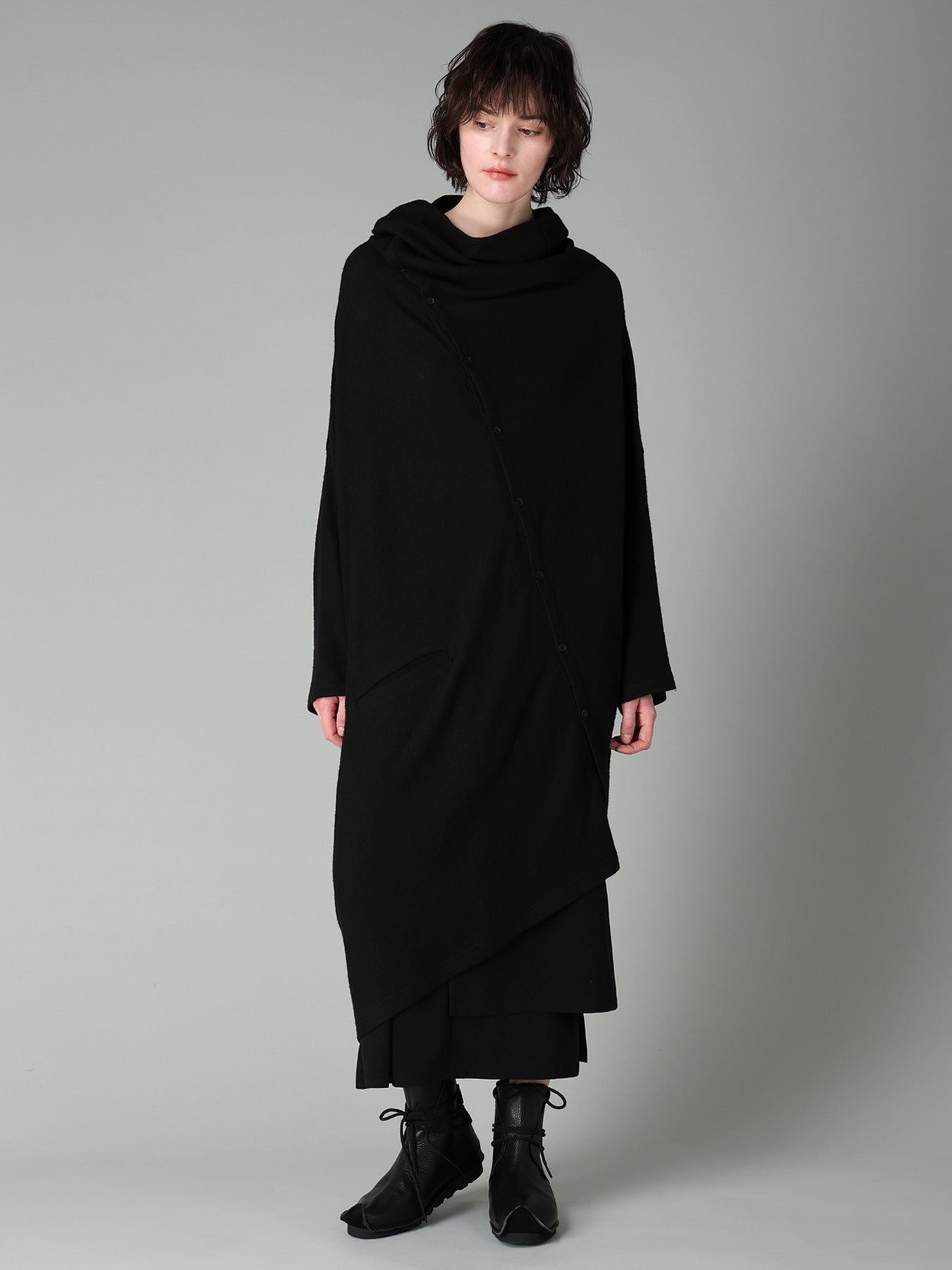 AIRY SPUN LIGHT MILLED DIAGONAL BUTTON COAT – THE SHOP YOHJI YAMAMOTO
