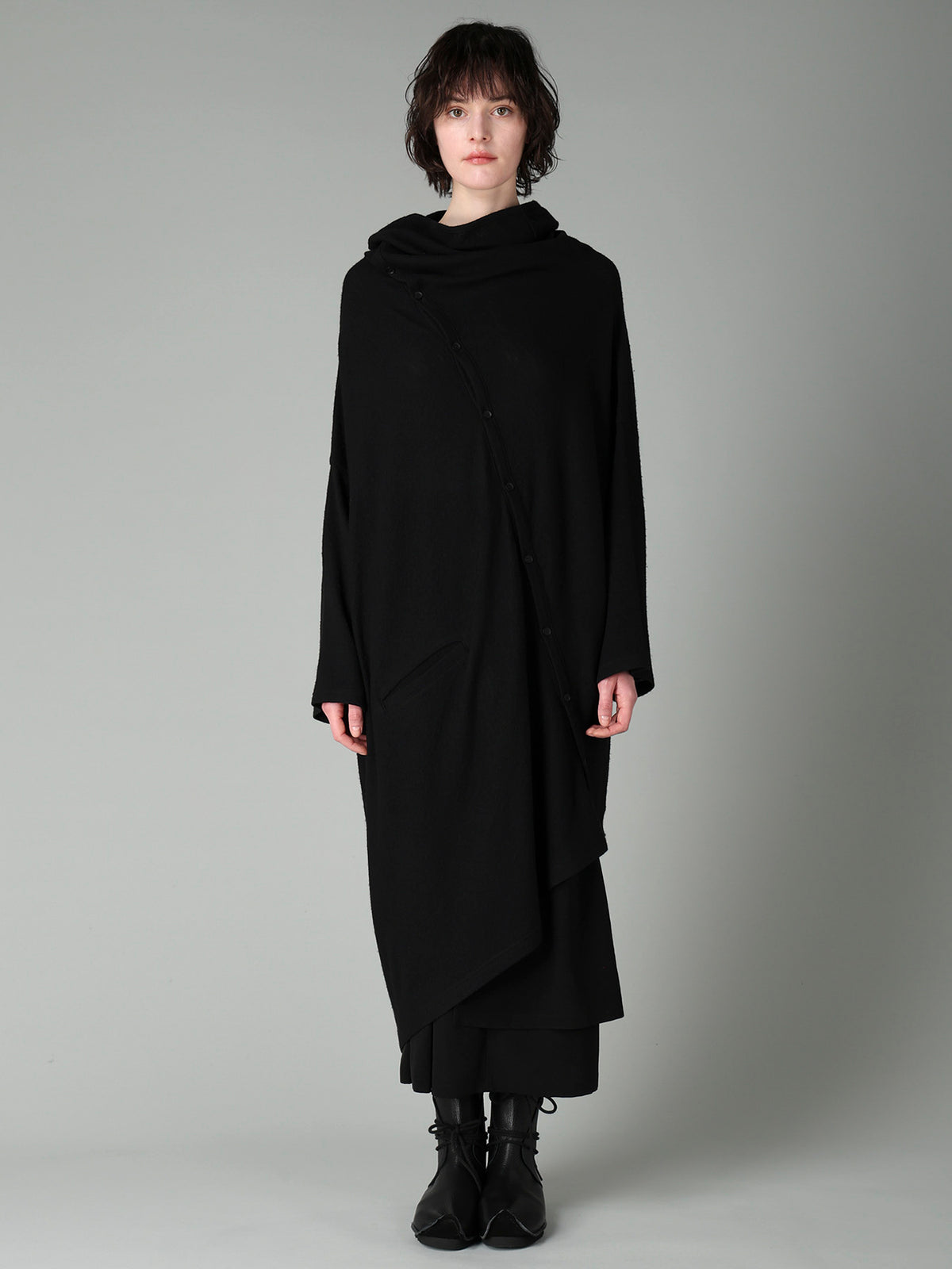 AIRY SPUN LIGHT MILLED DIAGONAL BUTTON COAT