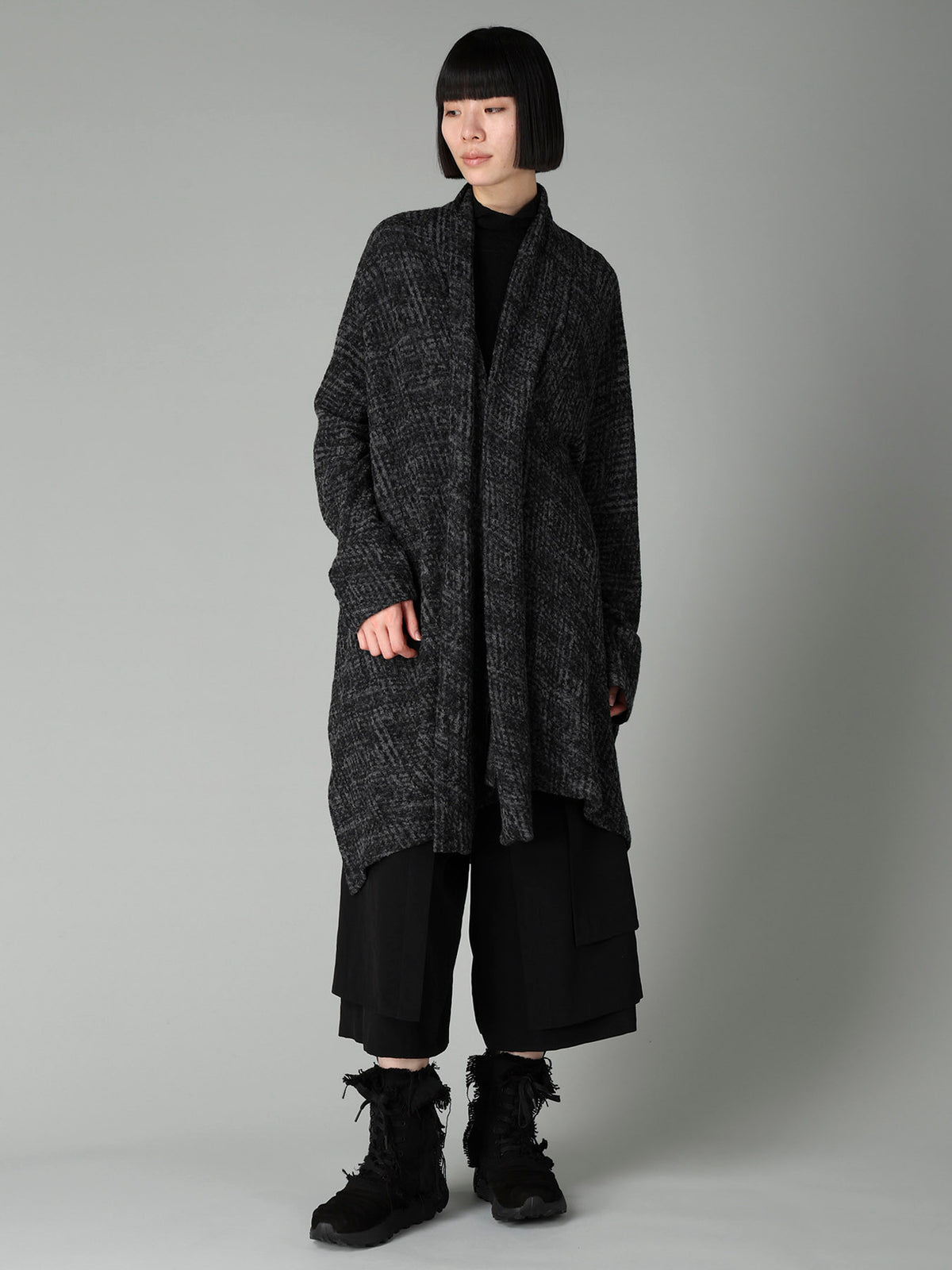 MILLING GLEN CHECK JQ DRAPED LONG CARDIGAN