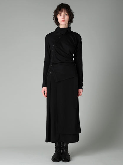 100S WOOL SINGLE DIGONAL BUTTON GATHERED T