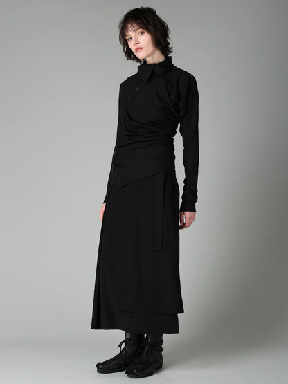 100S WOOL SINGLE DIGONAL BUTTON GATHERED T