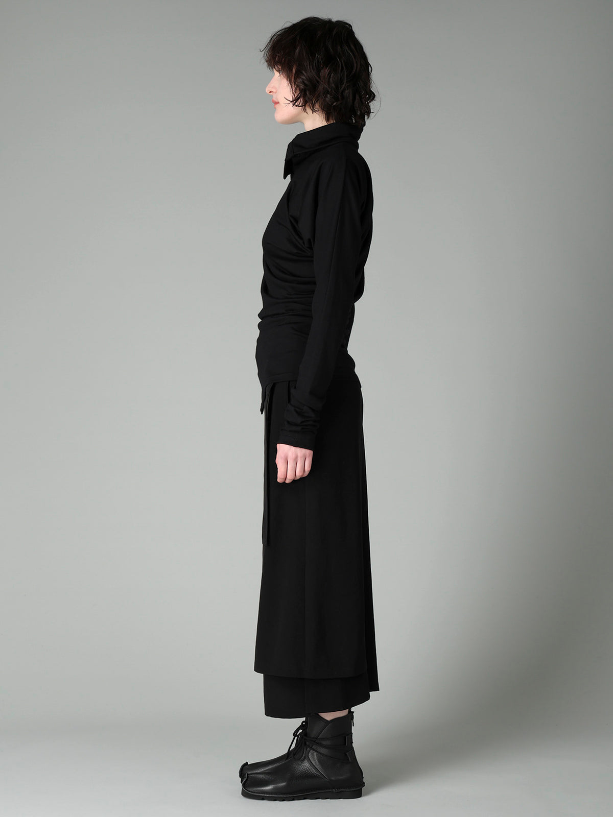 100S WOOL SINGLE DIGONAL BUTTON GATHERED T