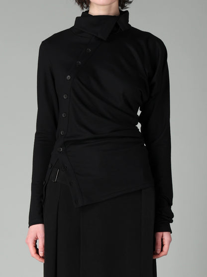 100S WOOL SINGLE DIGONAL BUTTON GATHERED T