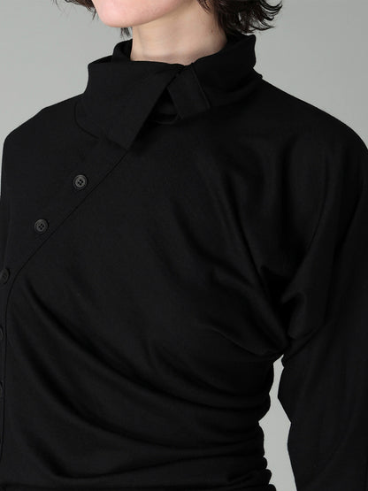 100S WOOL SINGLE DIGONAL BUTTON GATHERED T