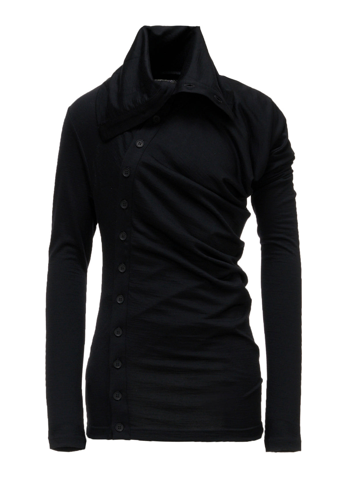 100S WOOL SINGLE DIGONAL BUTTON GATHERED T