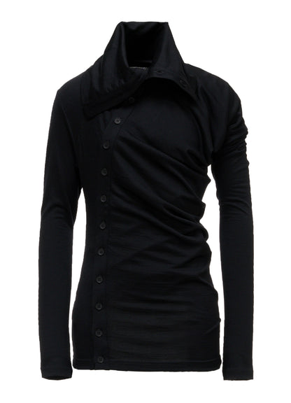 100S WOOL SINGLE DIGONAL BUTTON GATHERED T