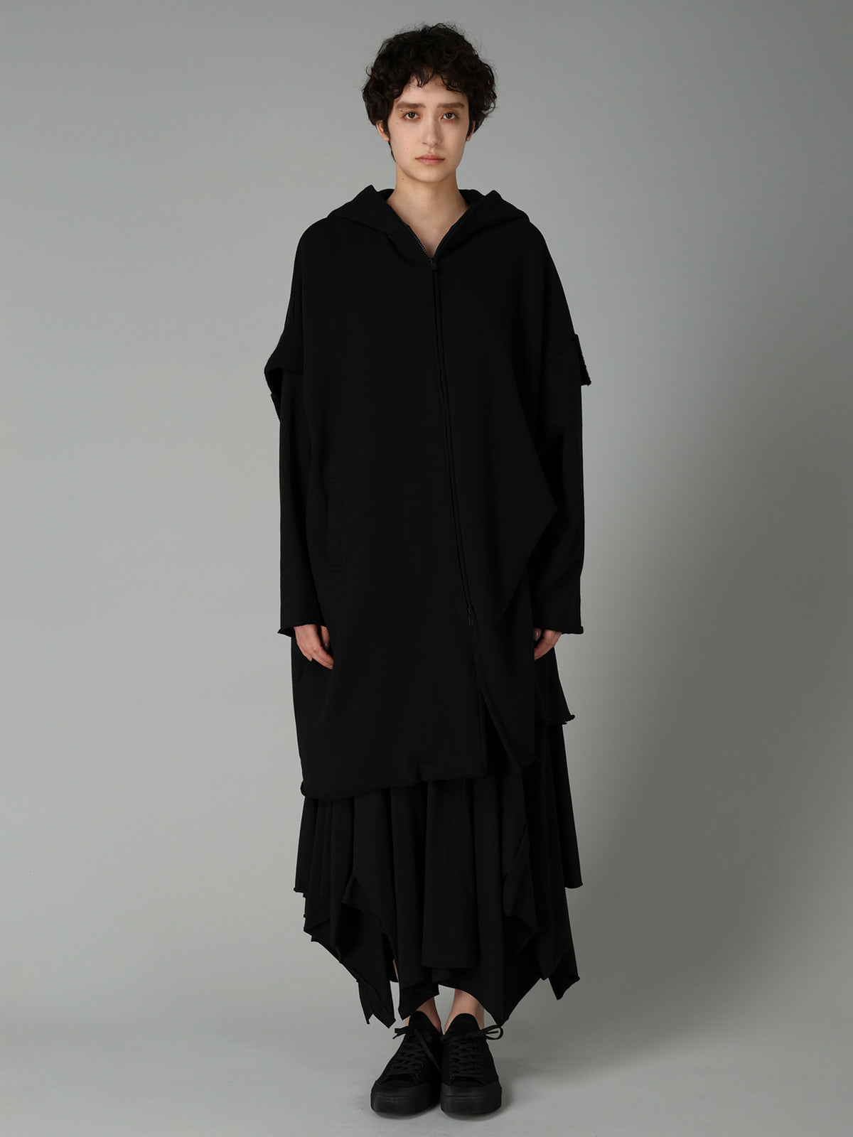 FRENCH TERRY TUCK POINT ZIP COAT