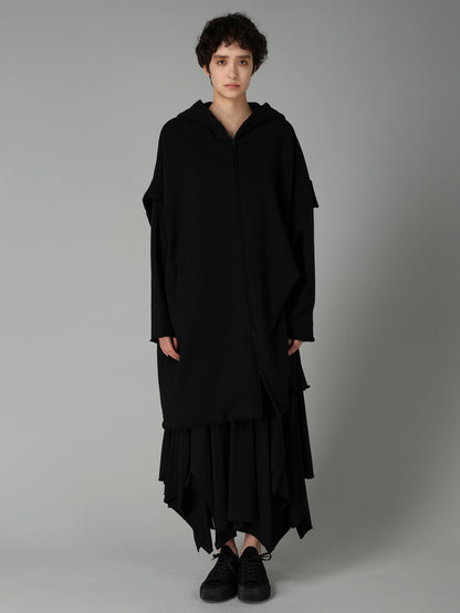 FRENCH TERRY TUCK POINT ZIP COAT